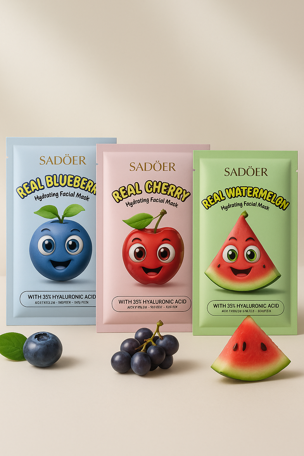 Kit 4 Máscaras Faciais SADÖER Frutas Reais Premium